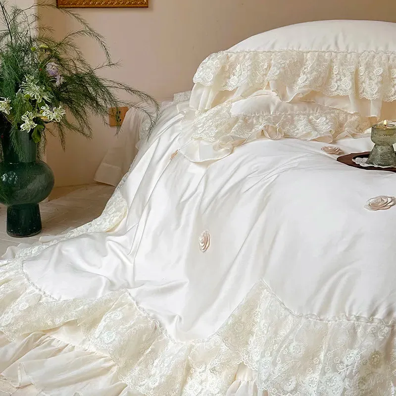 Trend4us Elegant Premium Lace Ruffled Bedding Set