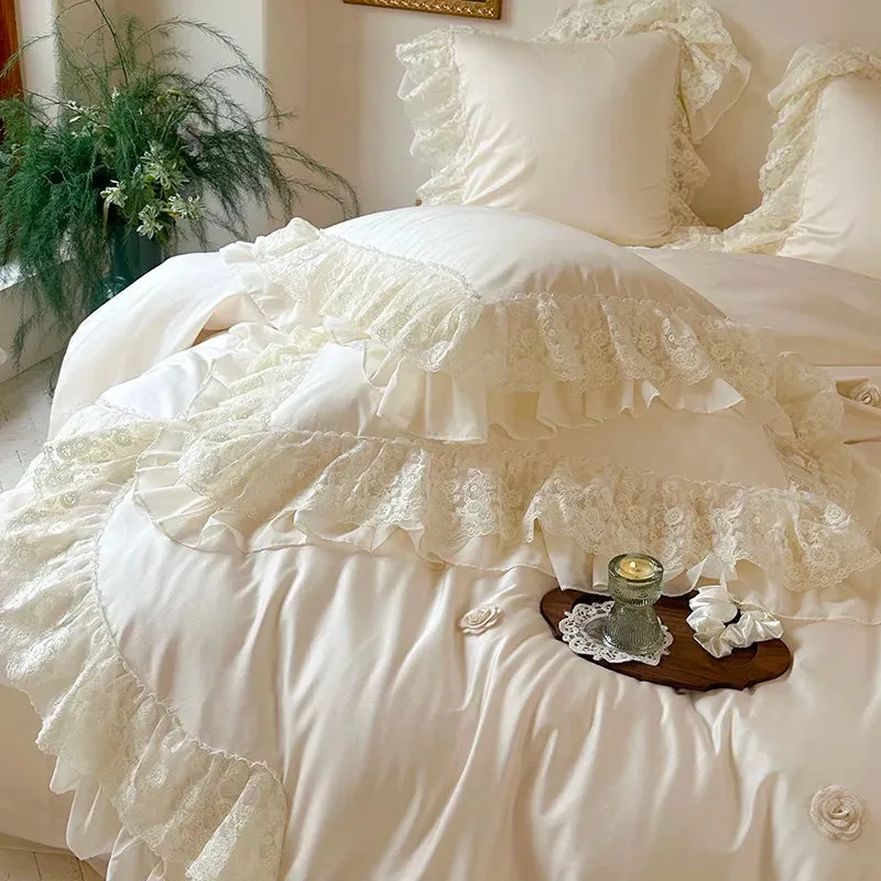 Trend4us Elegant Premium Lace Ruffled Bedding Set