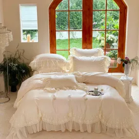 Trend4us Elegant Premium Lace Ruffled Bedding Set