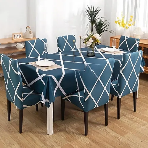 Trendily Premium Dining Table & Chair Cover Combo Geometric Printed | Wrinkle-Free | Stretchable | Washable Printed- Bottle Green (TCC-038)