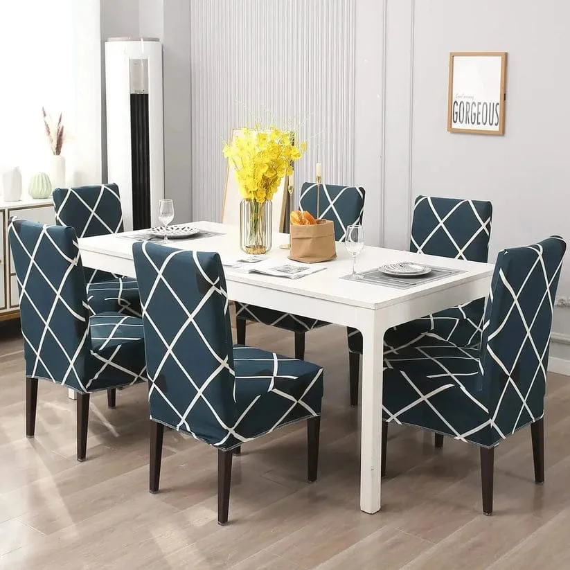 Trendily Premium Dining Table & Chair Cover Combo Geometric Printed | Wrinkle-Free | Stretchable | Washable Printed- Bottle Green (TCC-038)