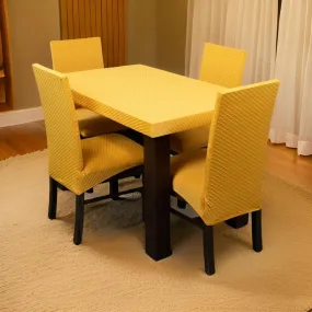 Trendily Premium Dining Table & Chair Cover Combo Weaves Elastic Chairs | Wrinkle-Free | Stretchable | Washable Printed- Mustard Yellow  (TCC-047)