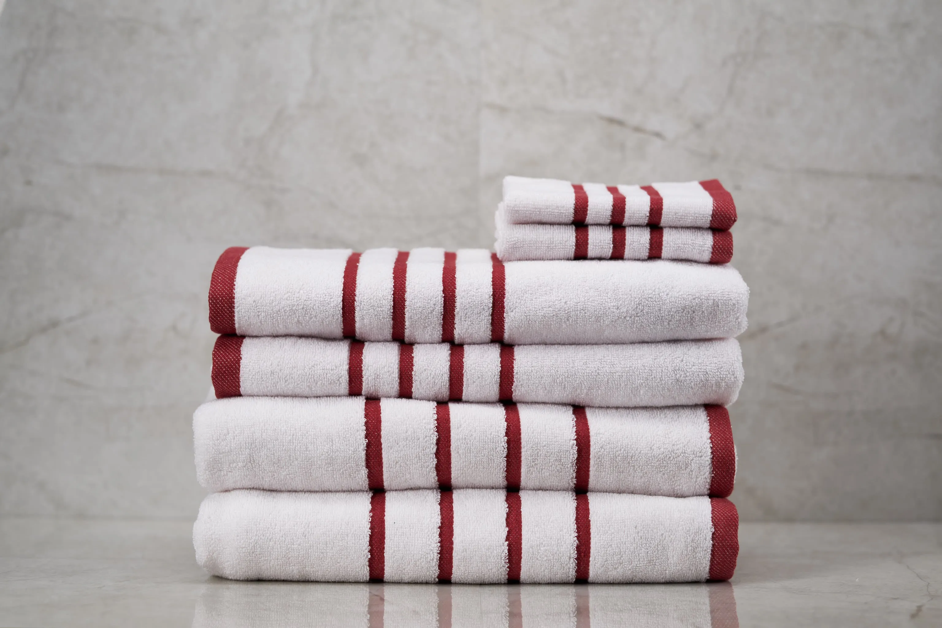 Turkish Cotton Four Stripes 6 Piece Set Red