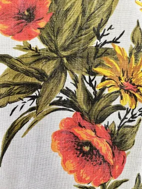 Vintage French cotton GRAND TEINT CURTAIN large scale floral design c1950