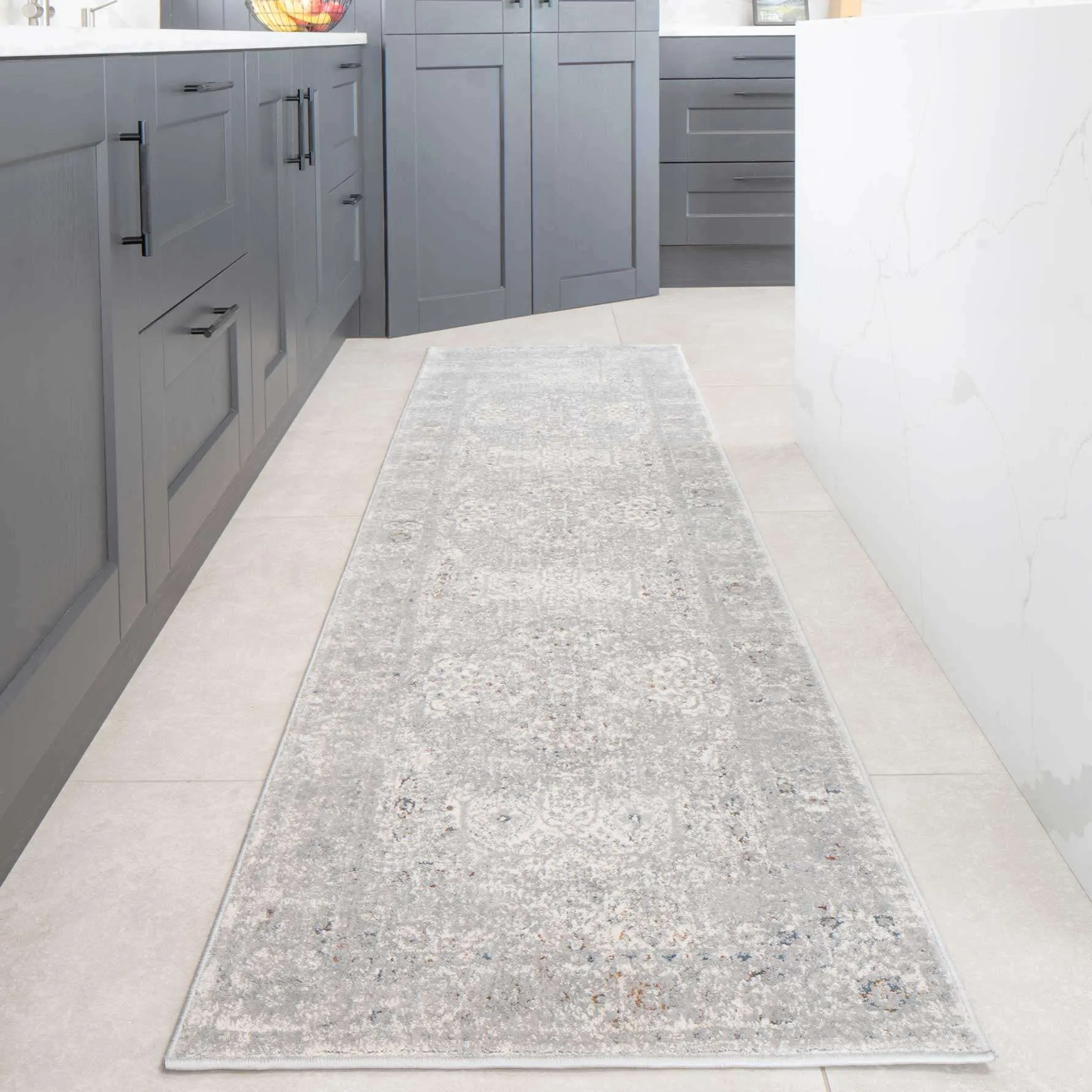 Vintage Grey Washed Effect Bedroom Rug