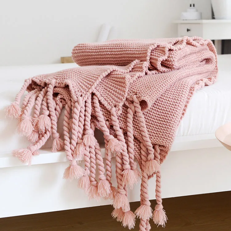 Waffle Knit Throw Blanket with Tassels