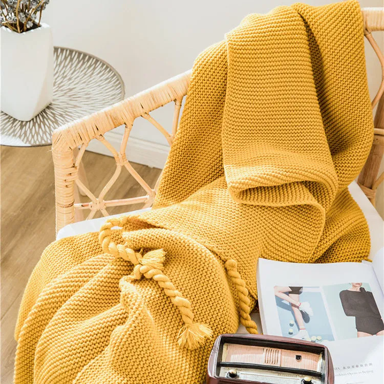 Waffle Knit Throw Blanket with Tassels