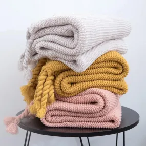 Waffle Knit Throw Blanket with Tassels