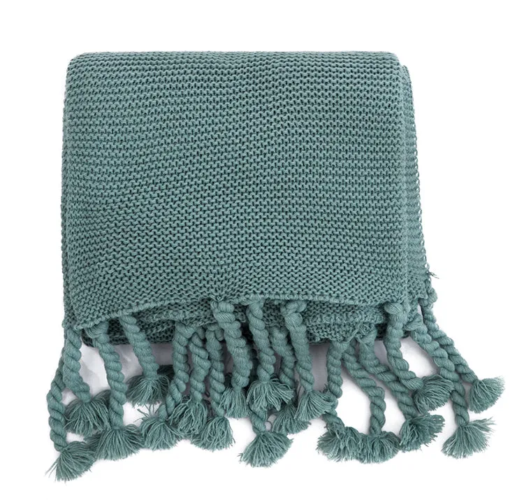 Waffle Knit Throw Blanket with Tassels