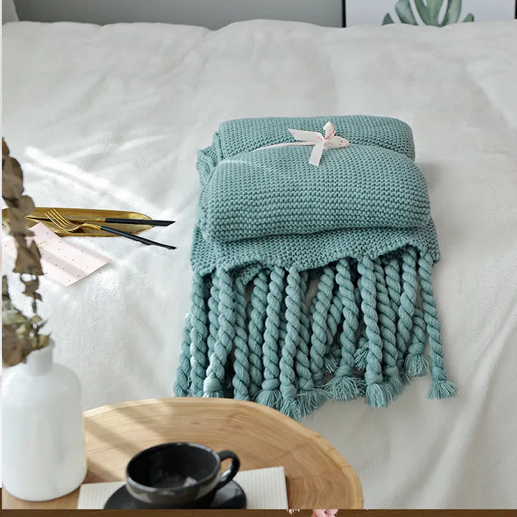 Waffle Knit Throw Blanket with Tassels