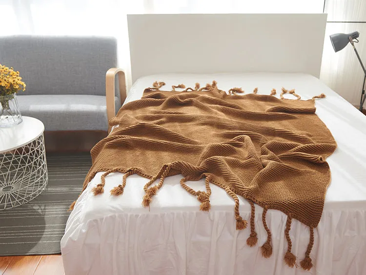 Waffle Knit Throw Blanket with Tassels