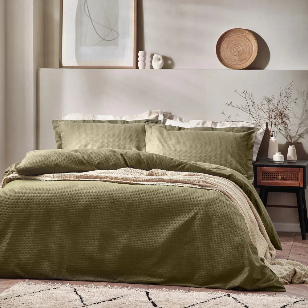 Waffle Super King Duvet Set Olive