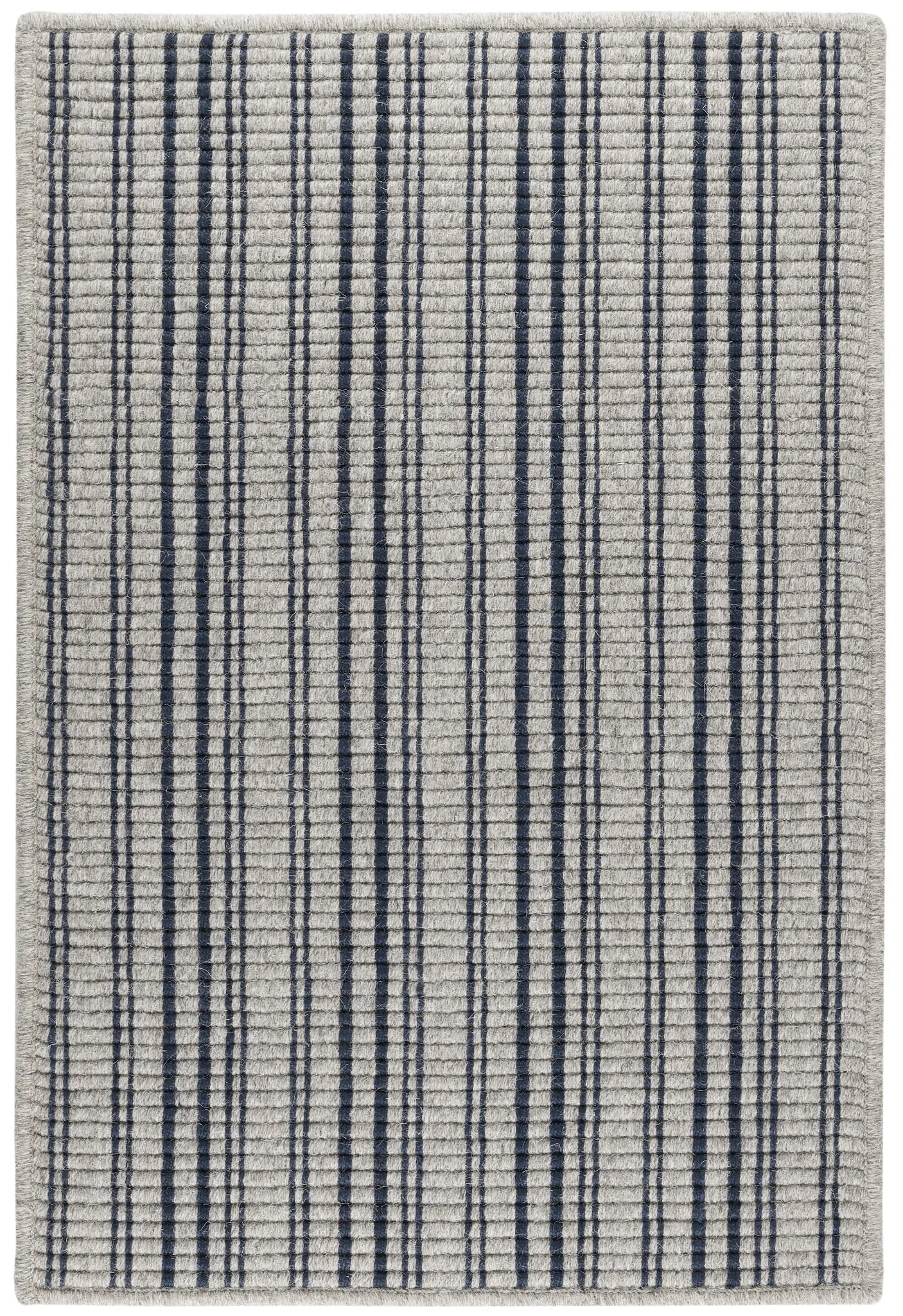 Warren Ticking Navy Woven Wool Custom Rug Swatch With Attached Rug Pad