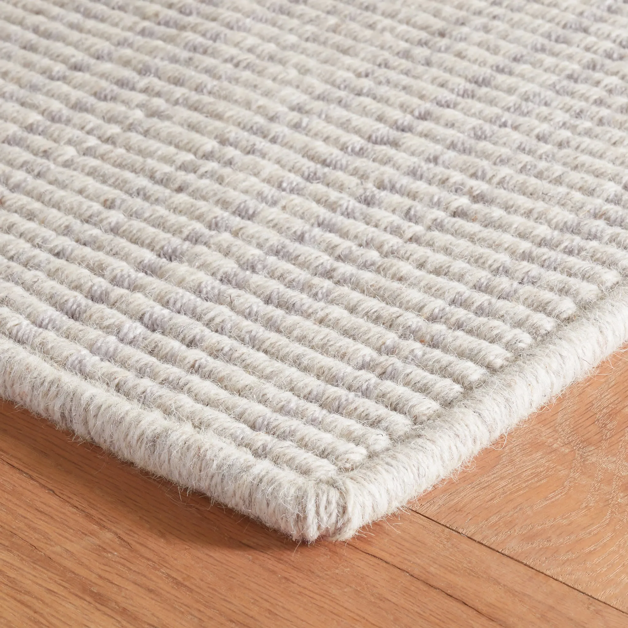 Warren Ticking Silver Woven Wool Custom Rug Swatch With Attached Rug Pad