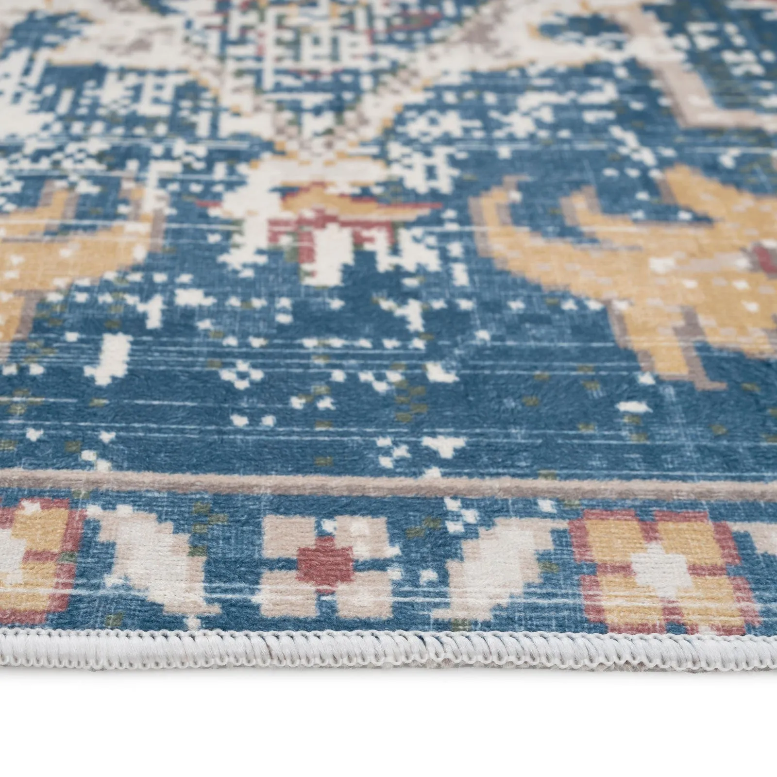 Washable Vintage Blue Distressed Rug - Lyra