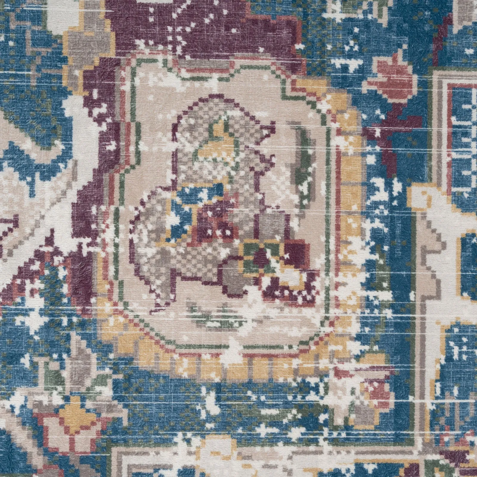 Washable Vintage Blue Distressed Rug - Lyra