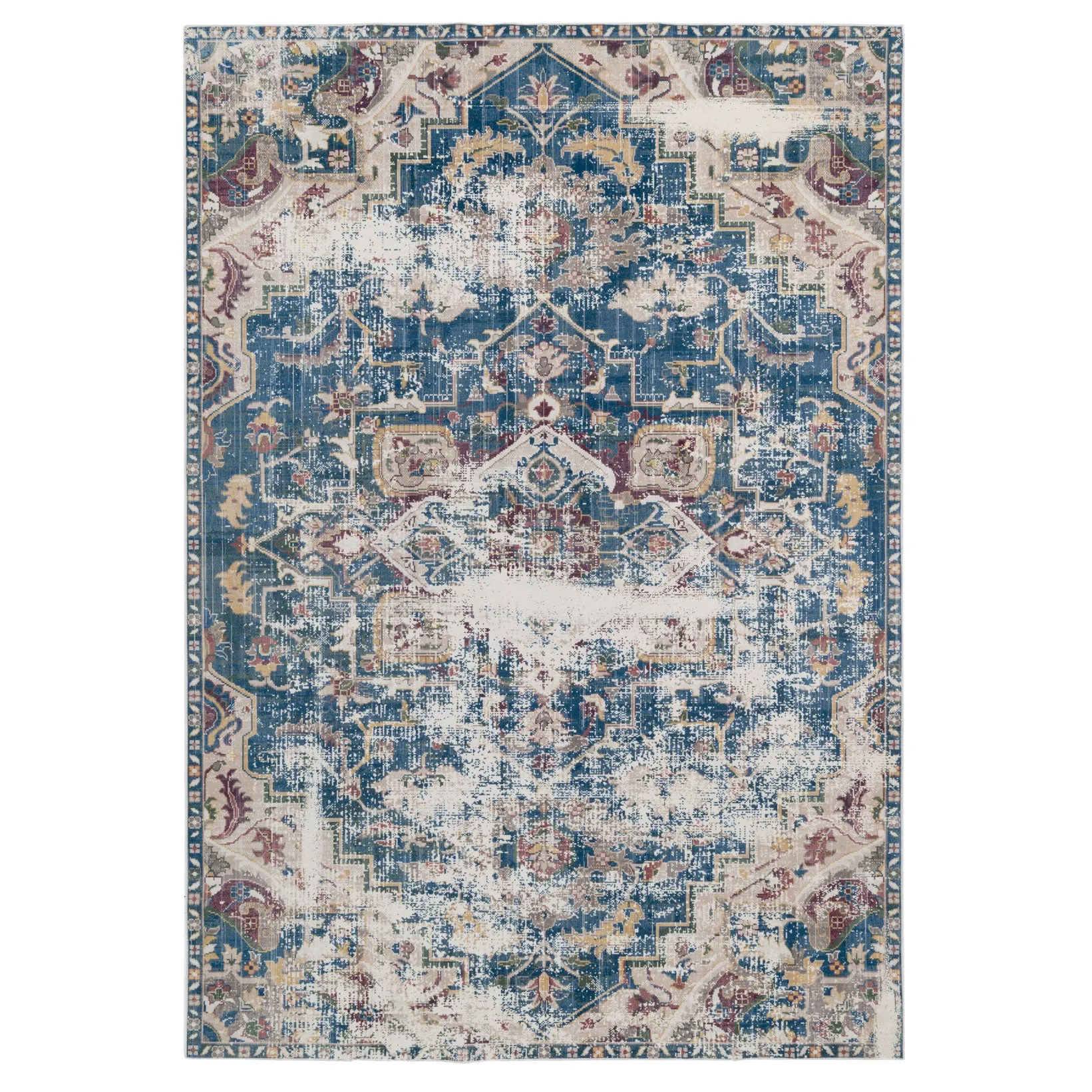 Washable Vintage Blue Distressed Rug - Lyra