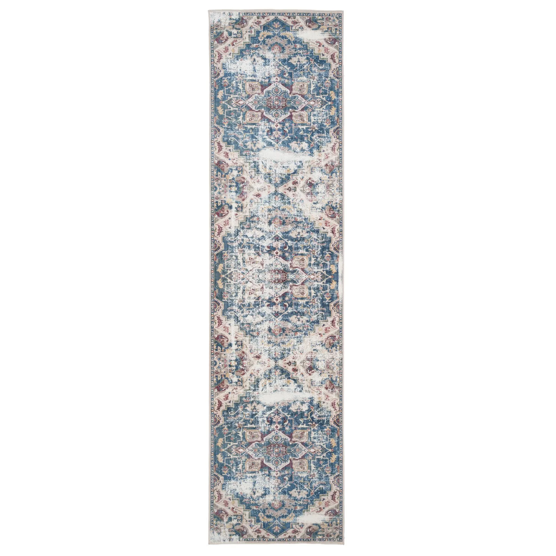 Washable Vintage Blue Distressed Rug - Lyra