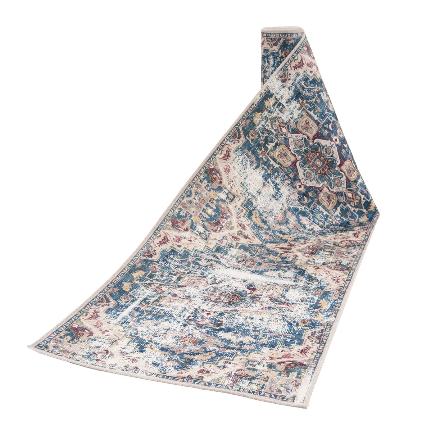 Washable Vintage Blue Distressed Rug - Lyra