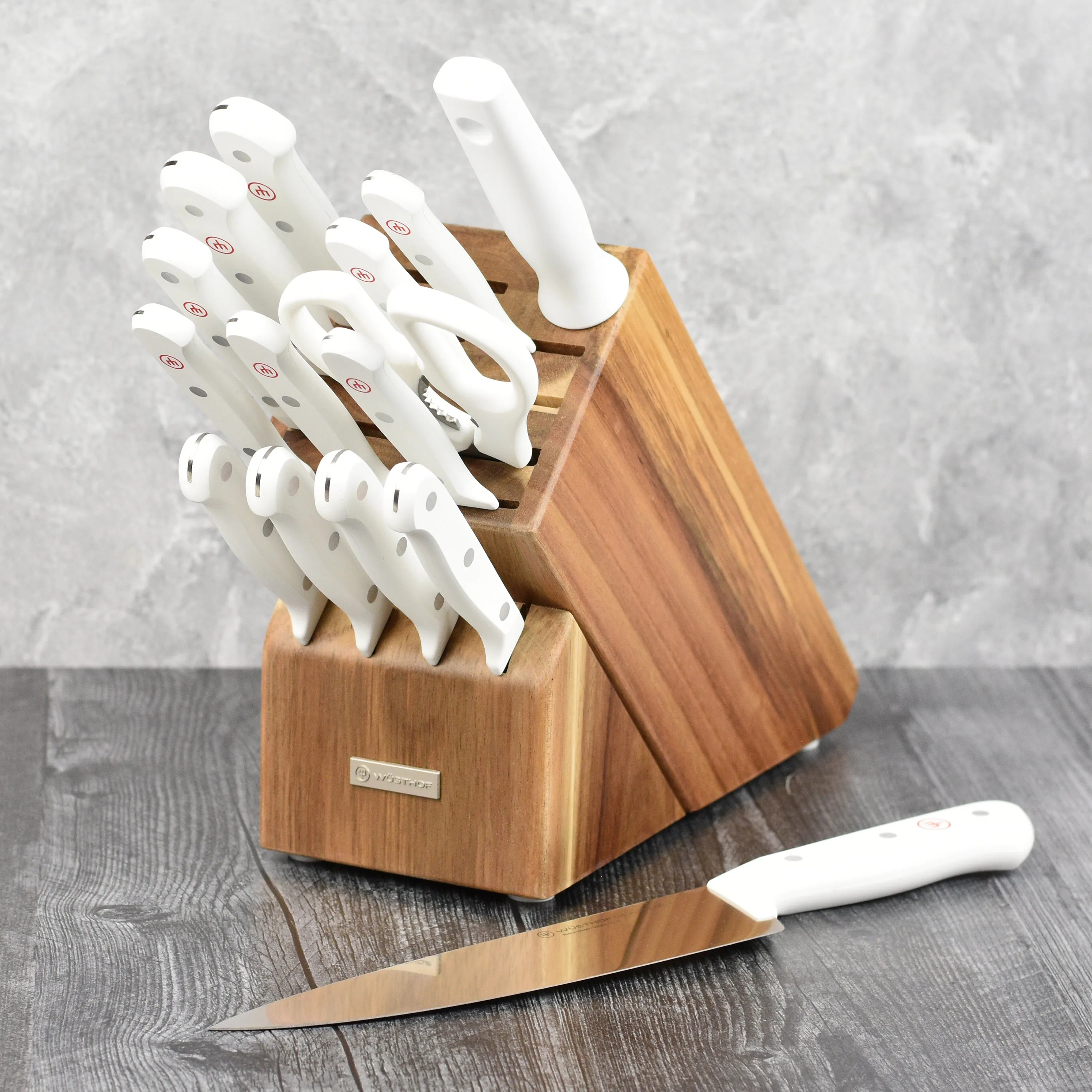 Wusthof Gourmet 16 Piece Acacia Knife Block Set with White Handles