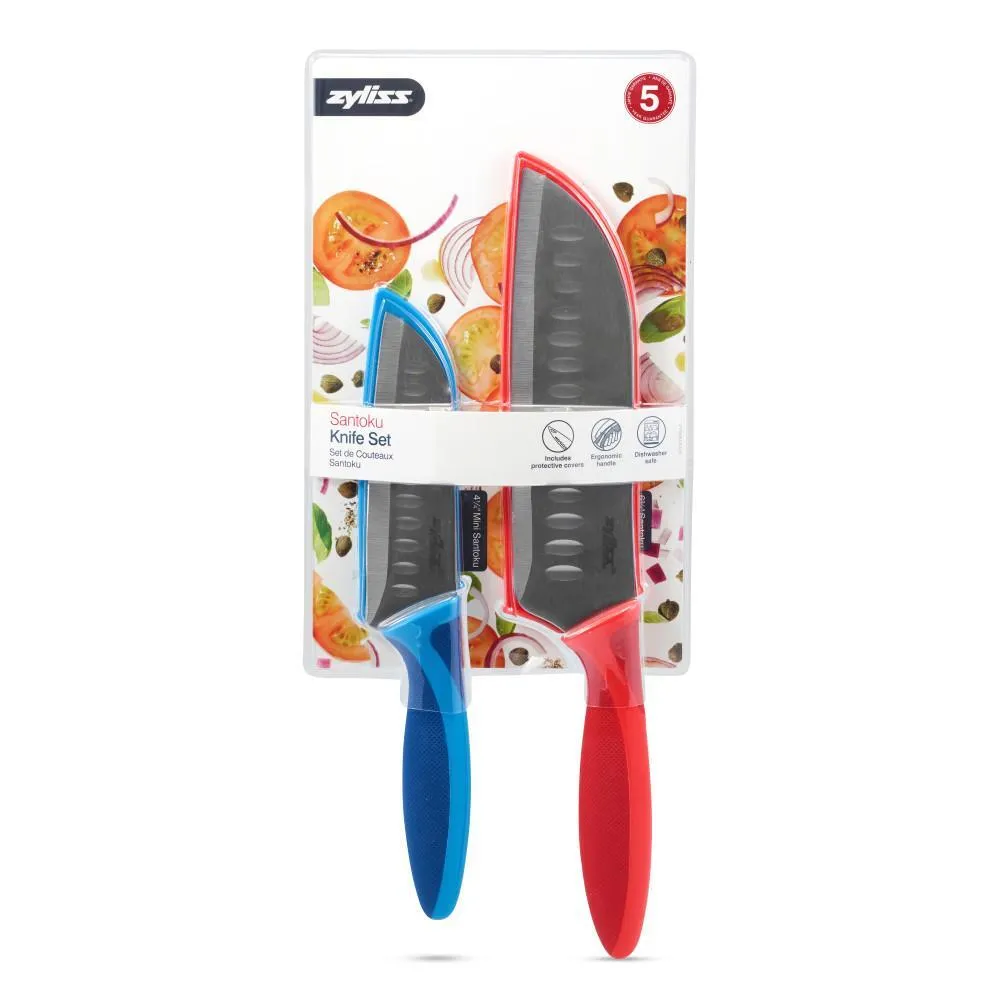 Zyliss Santoku Knife 2pc Set Red and Blue